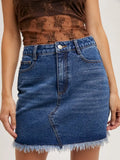 High-Waist Denim Raw Hem Mini Skirt