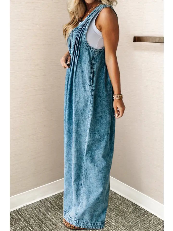 Western Acid Wash Pintuck Jumpsuit