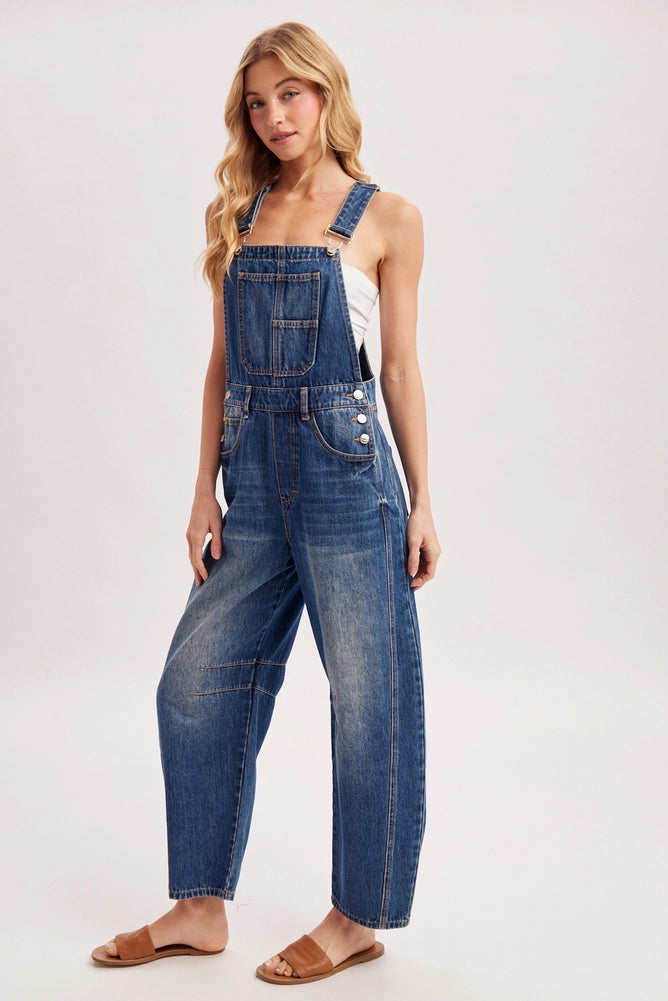 Denim Barrel Overalls