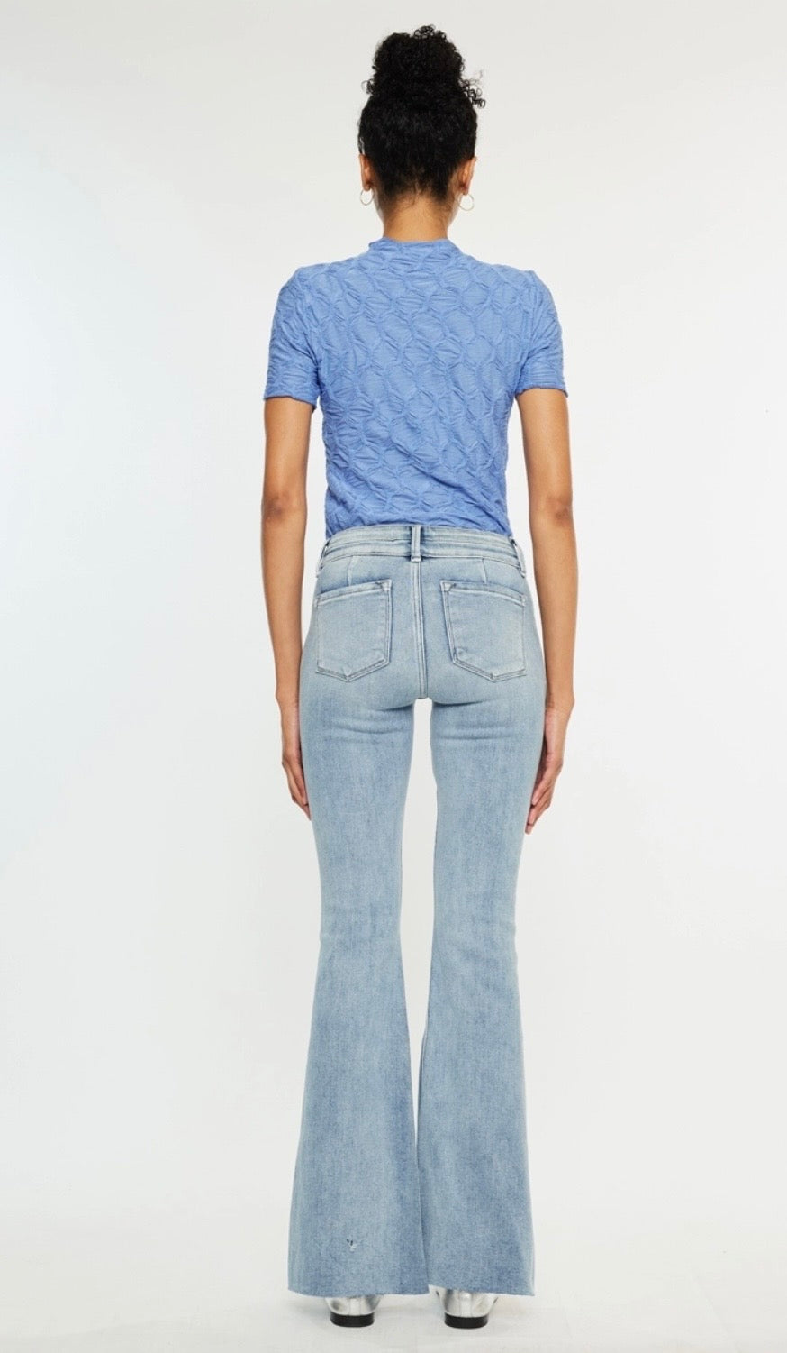 Mid Rise Double Waist Band Flare Kan Can