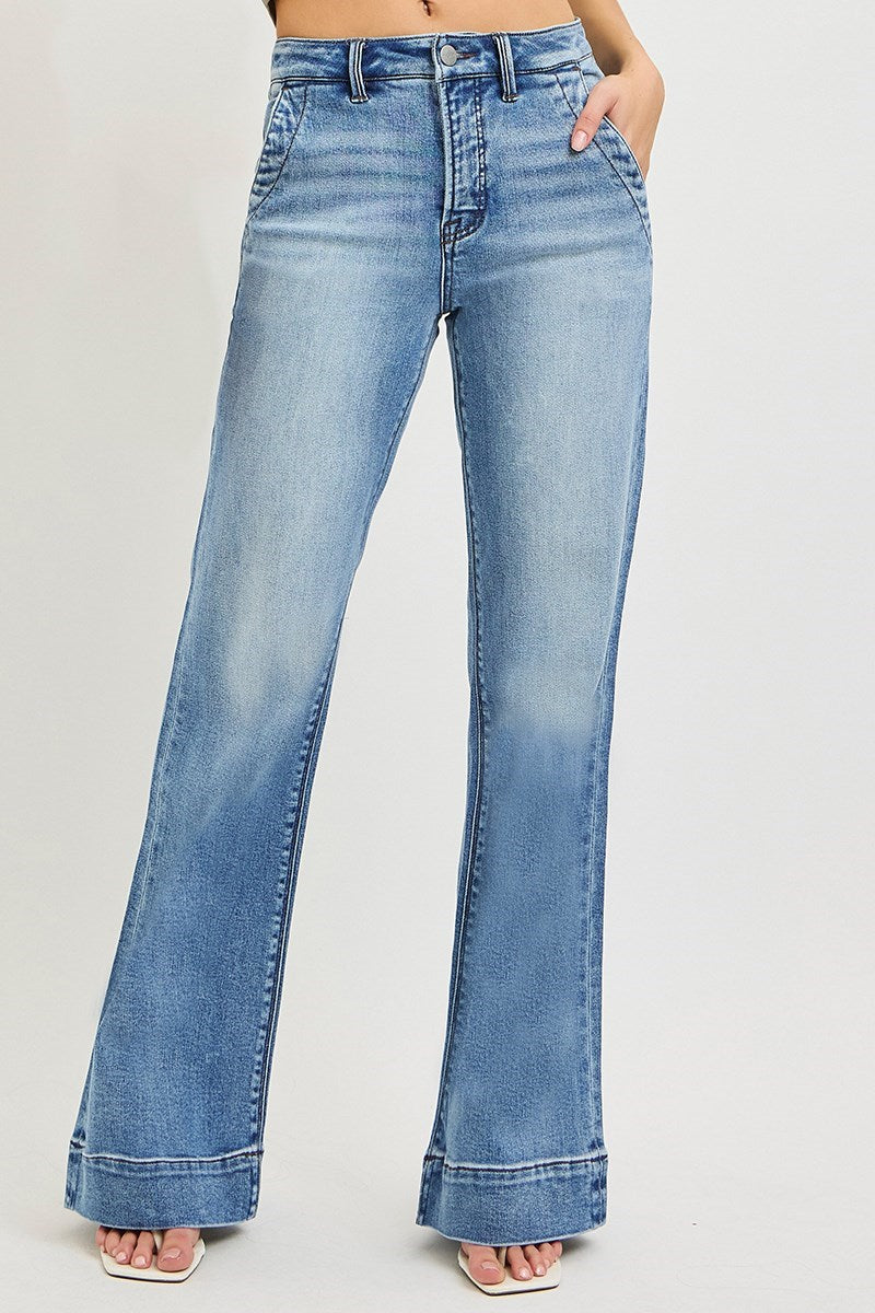 TUMMY CONTORL HIGH RISE WIDE FLARE JEANS WITH WIDE HEM