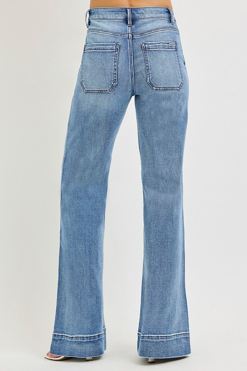 TUMMY CONTORL HIGH RISE WIDE FLARE JEANS WITH WIDE HEM