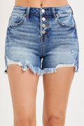 HIGH RISE BUTTON DOWN STEP SIDE HEM SHORTS