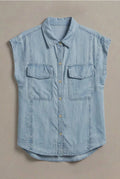 Sleeveless Denim Button-Front Shirt